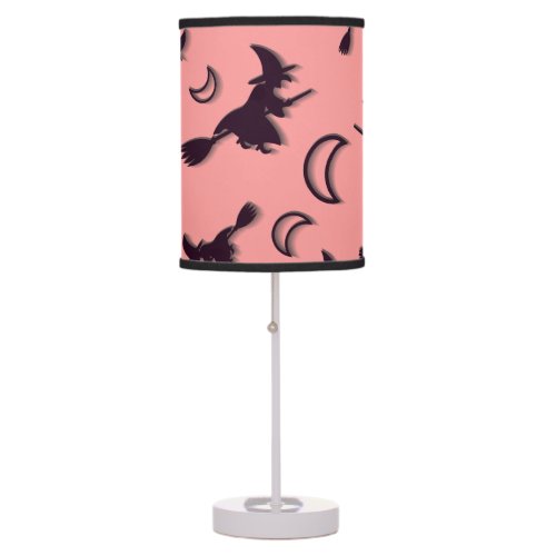 Flying witch among half moon at Halloween night 3D Table Lamp