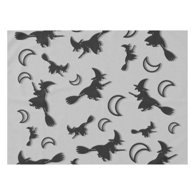 Flying witch among half moon at Halloween night 3D Tablecloth (Front (Horizontal))
