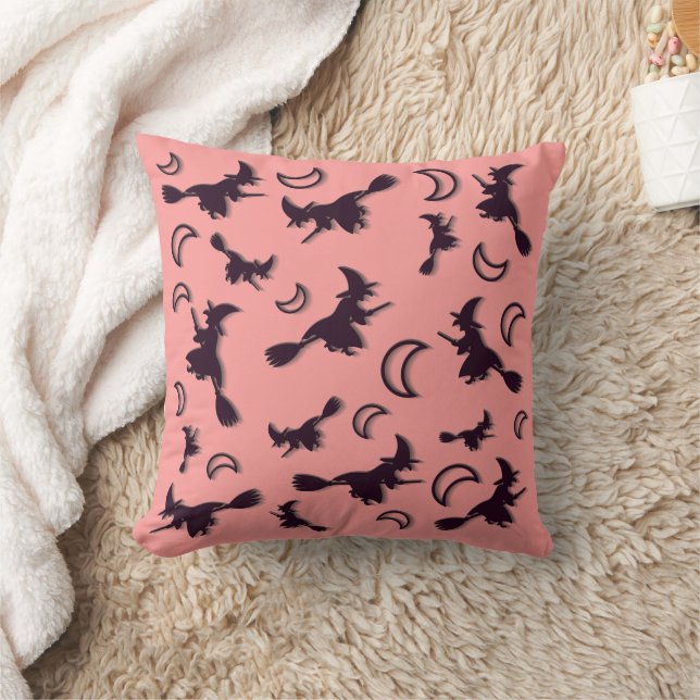 Flying witch among half moon at Halloween night 3D Throw Pillow (Blanket)