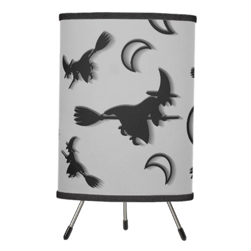 Flying witch among half moon at Halloween night 3D Tripod Lamp