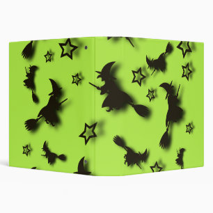 Flying witch among stars at Halloween night 3D  3 Ring Binder