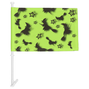 Flying witch among stars at Halloween night 3D Car Flag