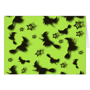 Flying witch among stars at Halloween night 3D Cards