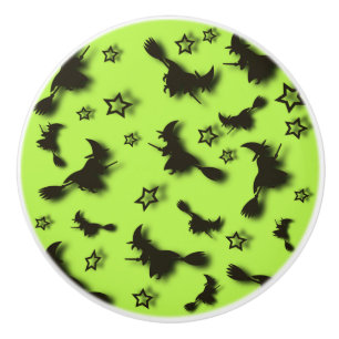 Flying witch among stars at Halloween night 3D Ceramic Knob