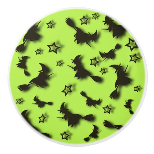 Flying witch among stars at Halloween night 3D  Ceramic Knob