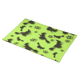 Flying witch among stars at Halloween night 3D Cloth Placemat