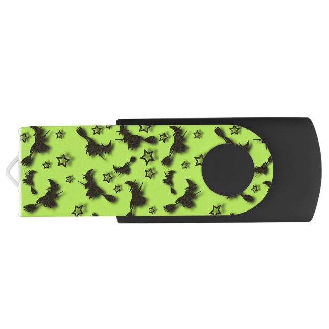 Flying witch among stars at Halloween night 3D  Flash Drive (Back)