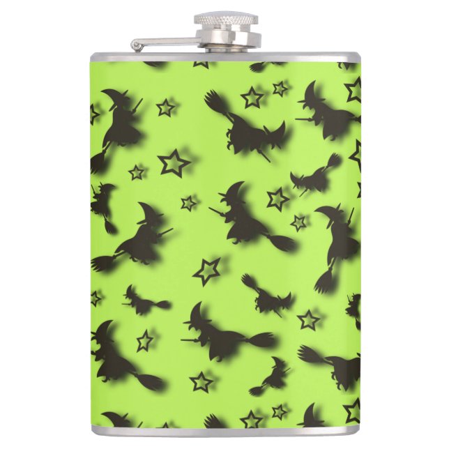 Flying witch among stars at Halloween night 3D   Flask (Front)