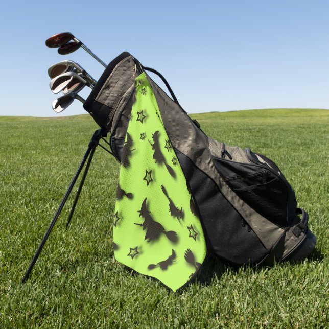 Flying witch among stars at Halloween night 3D  Golf Towel (Green)