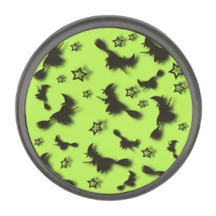 Flying witch among stars at Halloween night 3D  Gunmetal Finish Lapel Pin