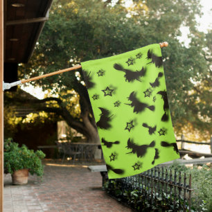 Flying witch among stars at Halloween night 3D  House Flag
