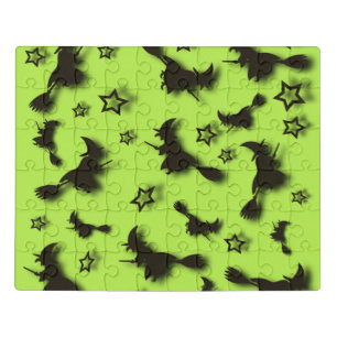Flying witch among stars at Halloween night 3D Jigsaw Puzzle