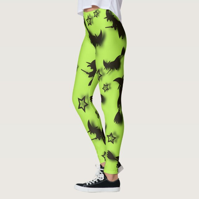 Flying witch among stars at Halloween night  3D  Leggings (Left)