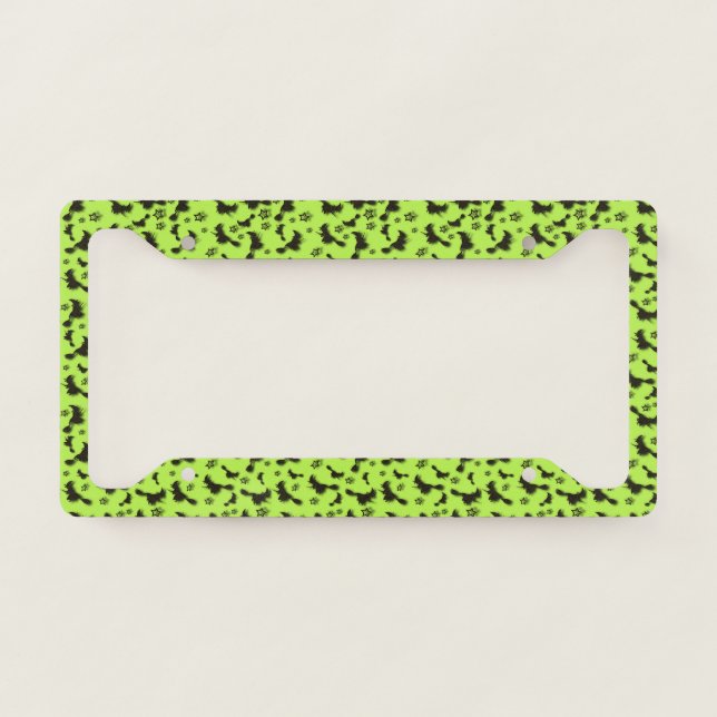 Flying witch among stars at Halloween night 3D  License Plate Frame (Front)