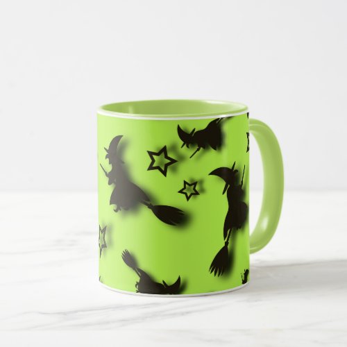 Flying witch among stars at Halloween night 3D  Mug