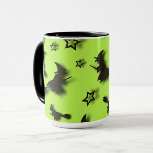 Flying witch among stars at Halloween night 3D  Mug