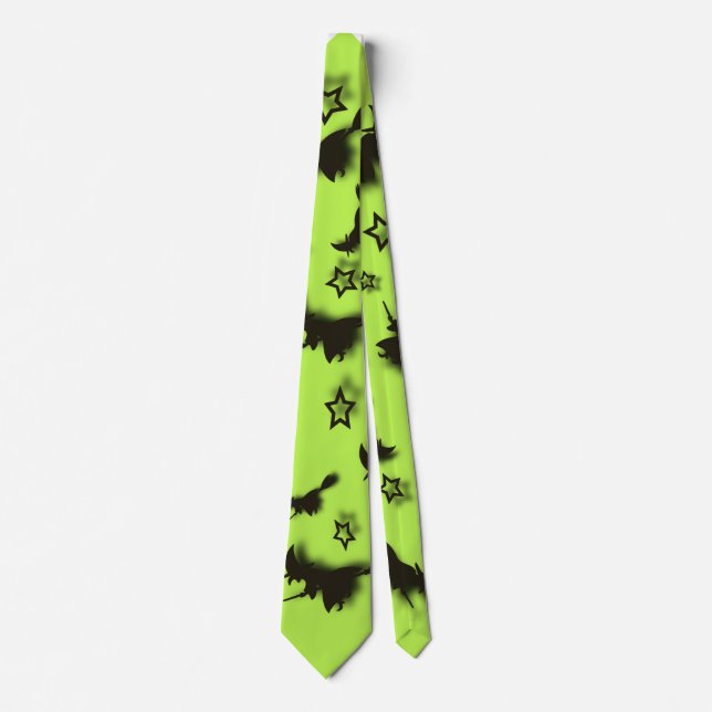 Flying witch among stars at Halloween night 3D  Neck Tie (Front)