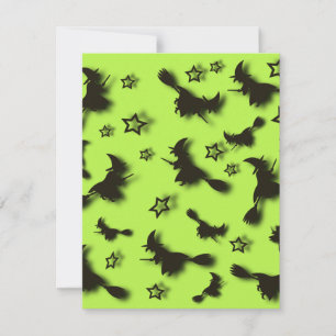 Flying witch among stars at Halloween night 3D Note Card