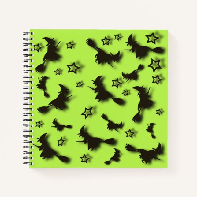 Flying witch among stars at Halloween night 3D Notebook (Front)
