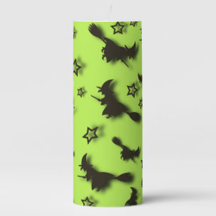 Flying witch among stars at Halloween night 3D Pillar Candle