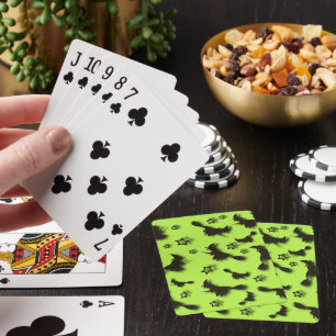 Flying witch among stars at Halloween night 3D  Poker Cards