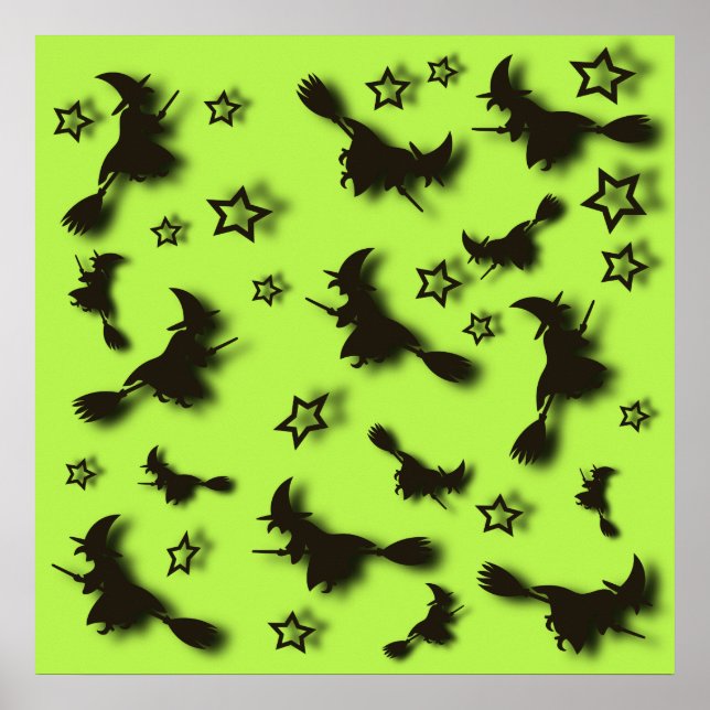 Flying witch among stars at Halloween night 3D  Poster (Front)