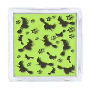 Flying witch among stars at Halloween night 3D Silver Finish Lapel Pin