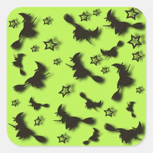 Flying witch among stars at Halloween night 3D Square Sticker