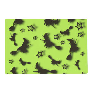 Flying witch among stars at Halloween night 3D Thr Placemat