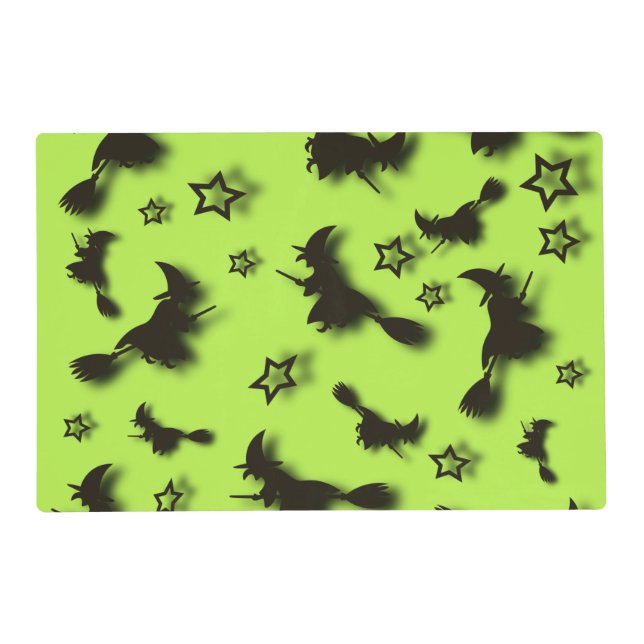 Flying witch among stars at Halloween night 3D Thr Placemat (Front)