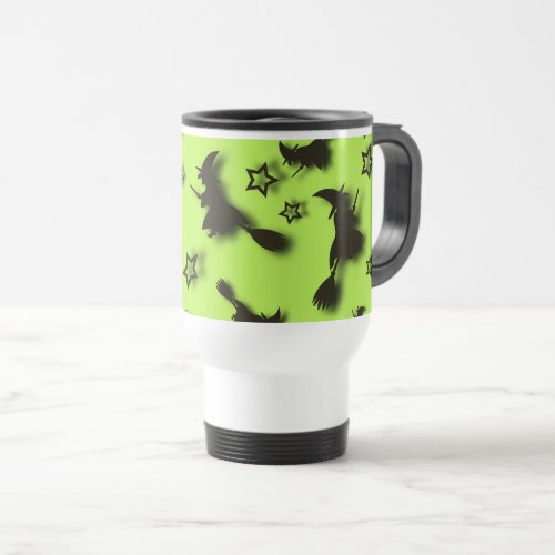 Flying witch among stars at Halloween night 3D  Travel Mug