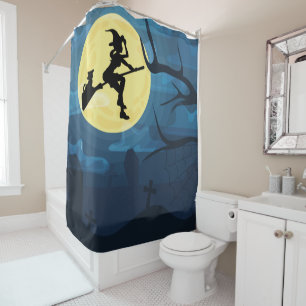 Flying Witch and Cat Shower Curtain