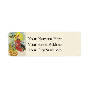 Flying Witch and Owls Vintage Halloween Label