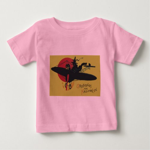 Flying Witch Black Cat Airplane Full Moon Baby T_Shirt