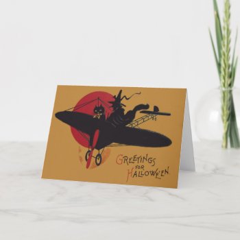 Flying Witch Black Cat Airplane Full Moon Card by kinhinputainwelte at Zazzle