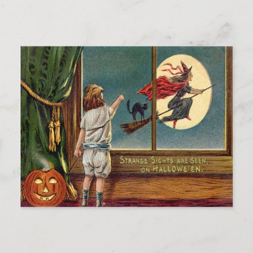 Flying Witch Black Cat Ful Moon Pumpkin Postcard