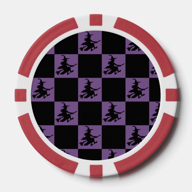 Flying Witch Black & Purple Checkered Poker Chips (Front)