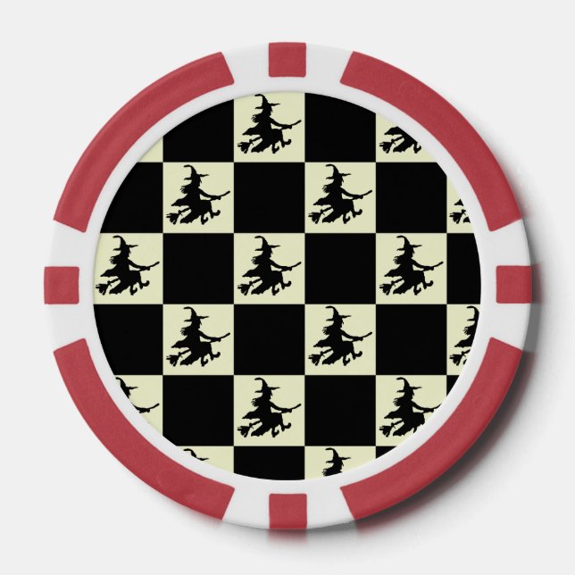 Flying Witch Black & Yellow Checkered Poker Chips (Front)