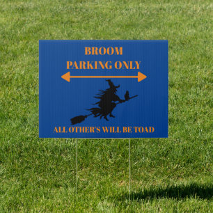 Flying Witch Broom Parking Sign