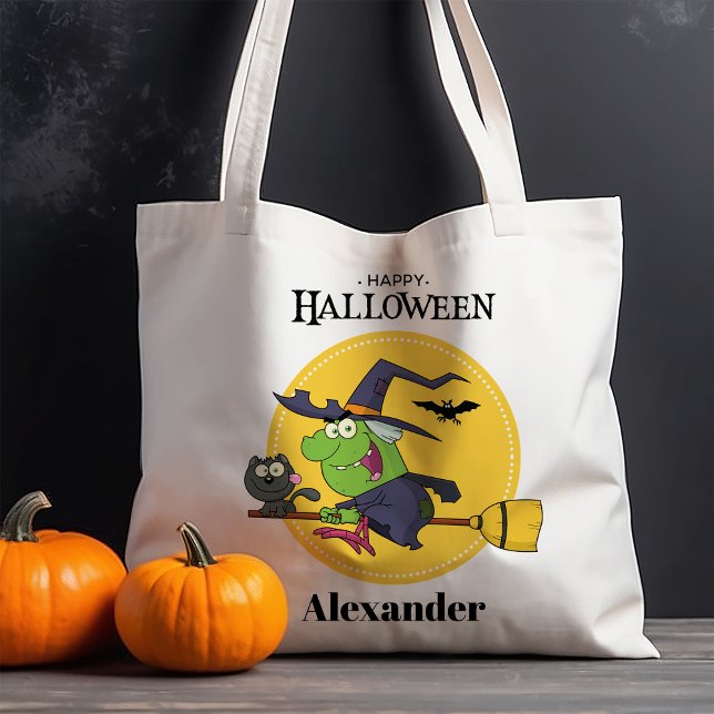 Flying Witch Broomstick Personalized Halloween Tote Bag (Creator Uploaded)