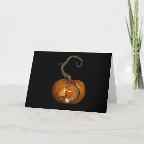 Flying Witch Carved Pumpkin Halloween Card