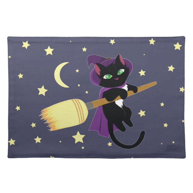 Flying Witch Cat Cloth Placemat (Front)