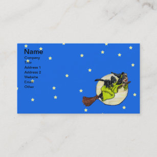 Flying Witch Cat Moon Stars Business Card