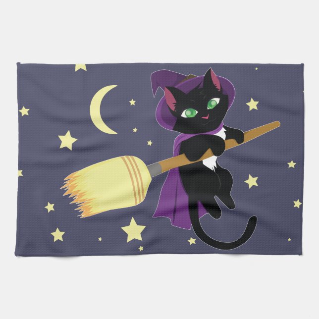 Flying Witch Cat Towel (Horizontal)