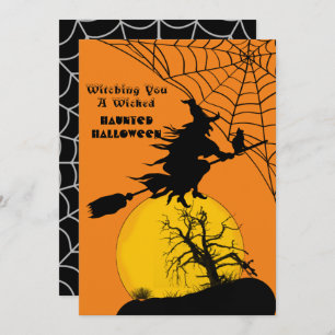 Flying Witch Full Moon Spooky Quote Dark Halloween Holiday Card