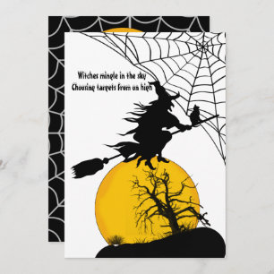 Flying Witch Full Moon Spooky Quote Dark Halloween Holiday Card