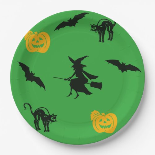 Flying Witch Halloween Paper Plates