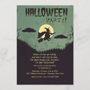 Flying Witch Halloween Party Invitation
