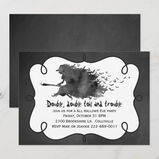 Flying Witch Halloween Party Invitation (Front/Back)