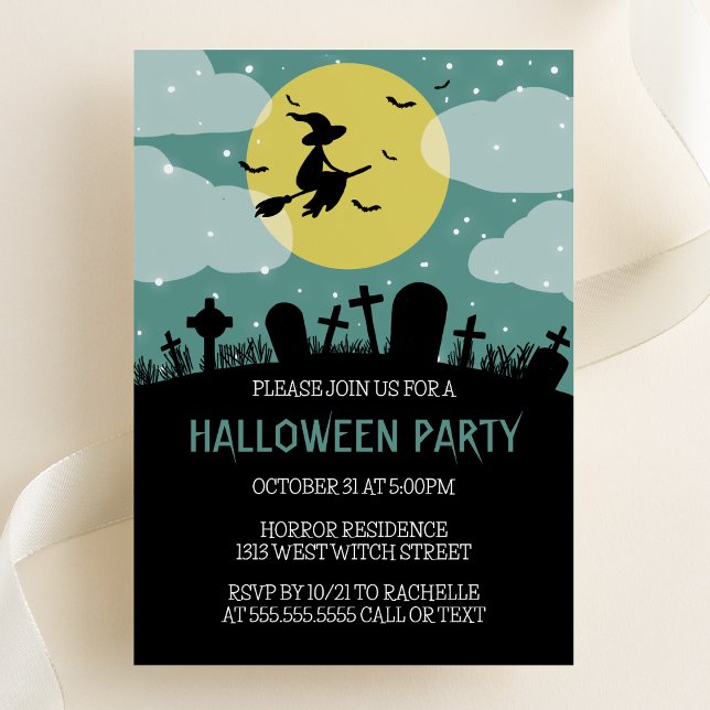 Flying Witch Halloween Party Invitation (Creator Uploaded)